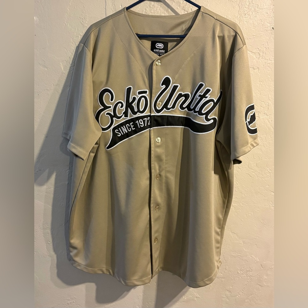 Ecko Unlimited Men’s Khaki Baseball Jersey with Black & White Logo